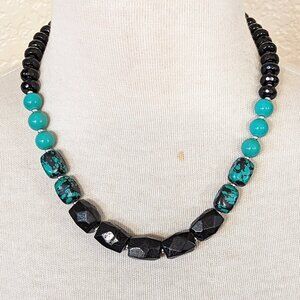 Elegant Southwestern Turquoise & Black Tourmaline Statement Strand Necklace